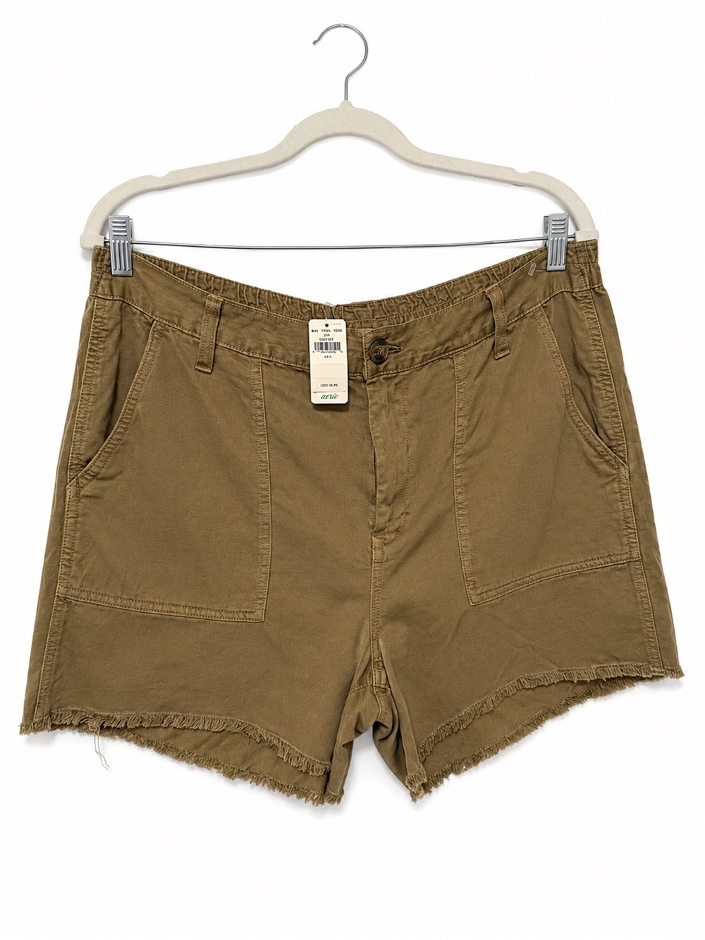Aerie Women’s Large Brown High Rise Utility Shorts Raw Frayed Hem Pockets